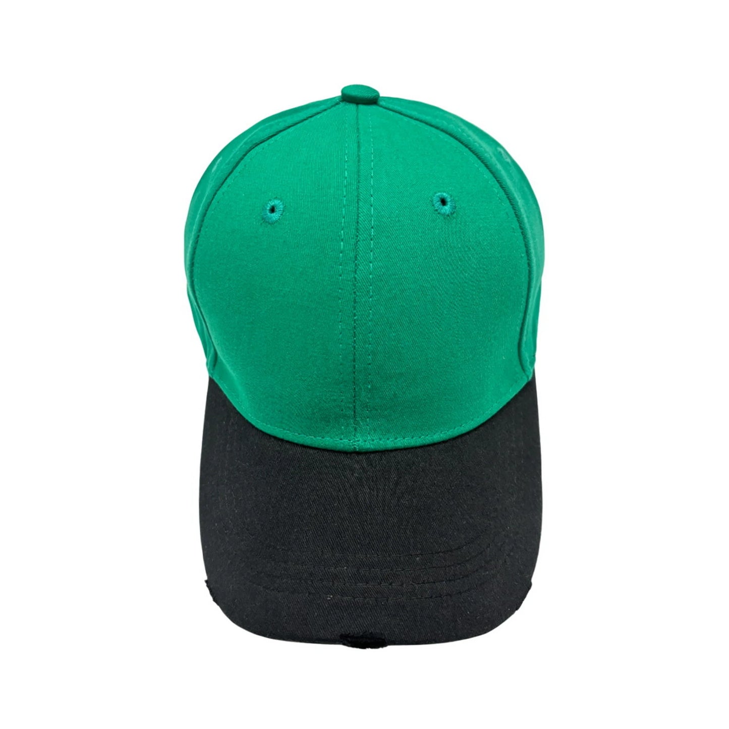 Plain Cotton Baseball Cap | Two-Tone Distressed Brim – Green & Black