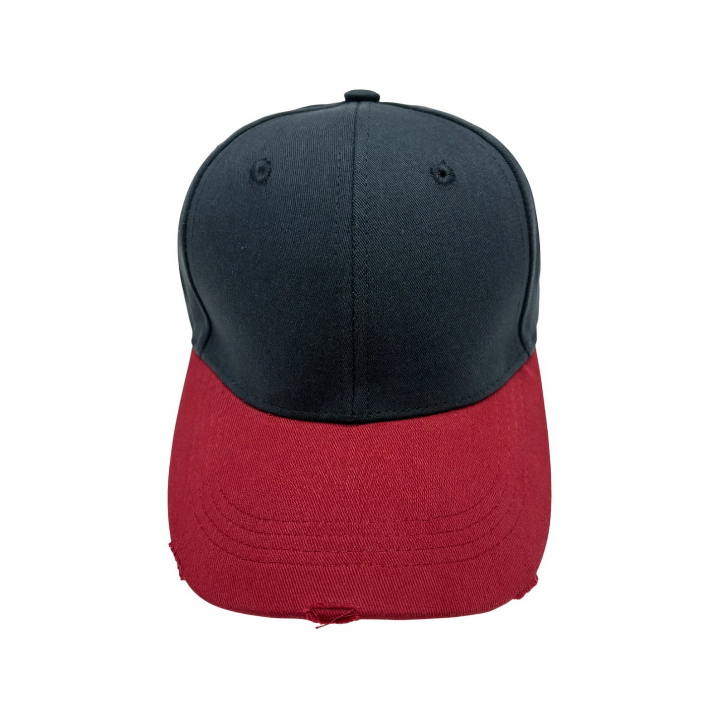 Plain Cotton Baseball Cap | Two-Tone Distressed Brim – Black & Burgundy