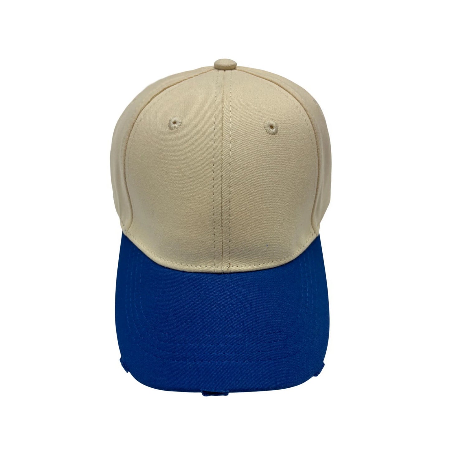 Plain Cotton Baseball Cap | Two-Tone Distressed Brim – Cream & Blue