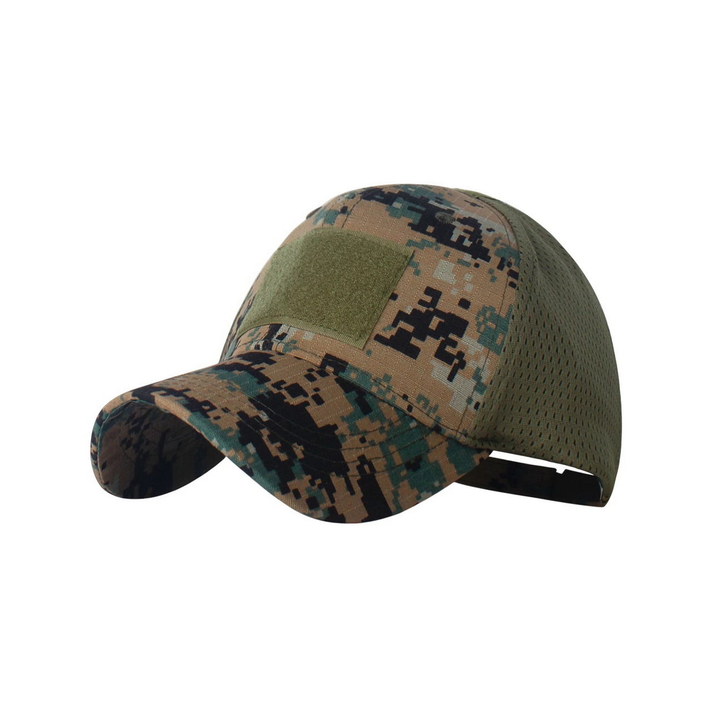 Camo Baseball Cap | Navy Digital Print with Hook-and-Loop Patch – Beige & Green
