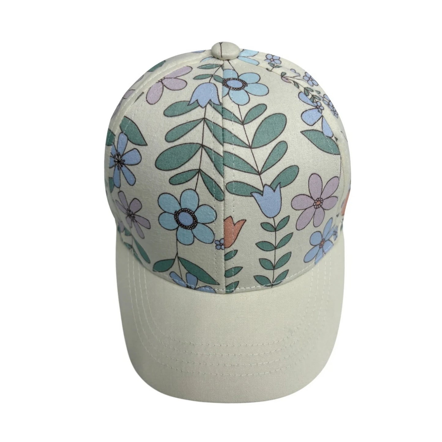 Patterned Baseball Cap | Kids Floral Garden Print - Green