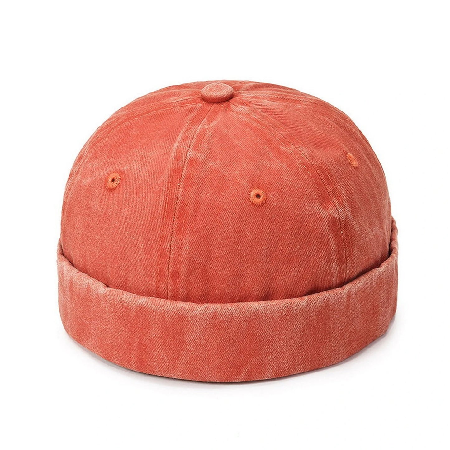 Fashion Hat | Rolled Brim Vintage Washed Denim – Brick Red