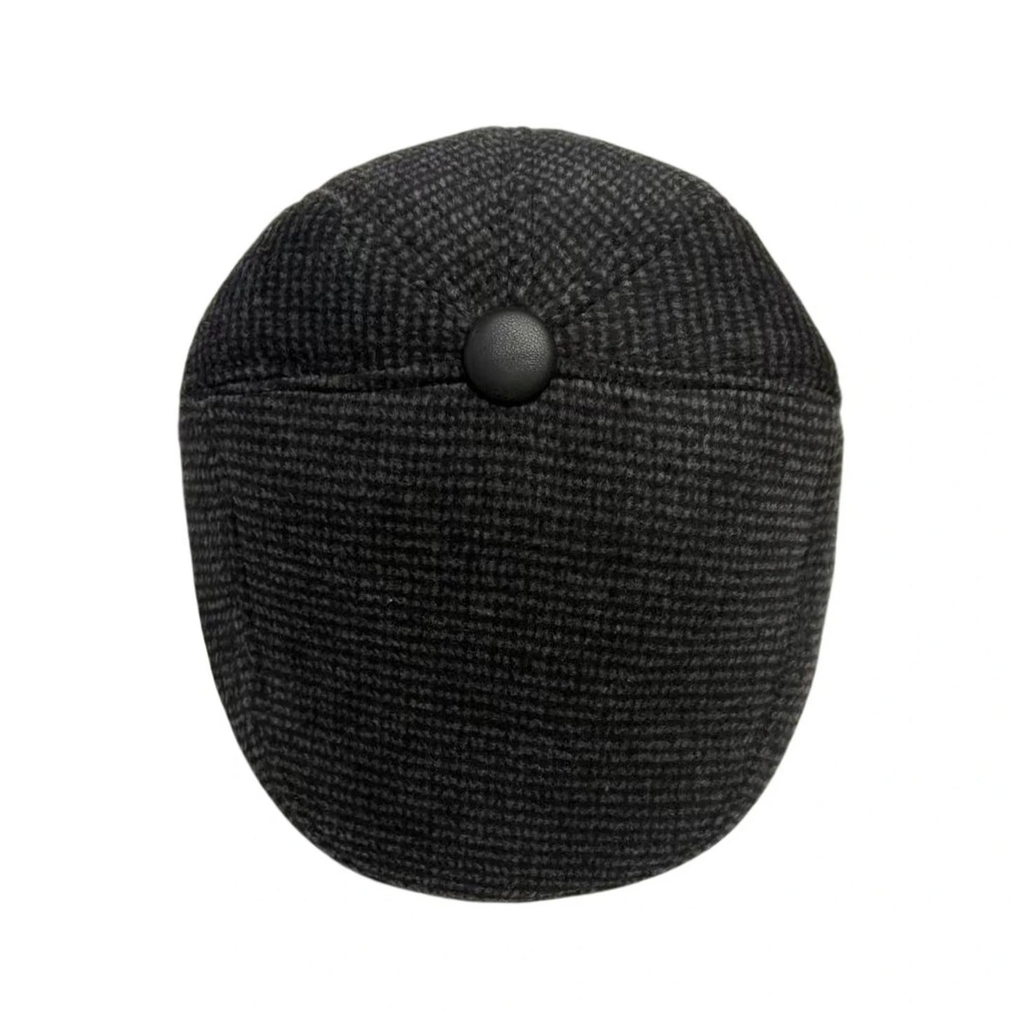 Flat Cap | Textured Weave with Button Detail – Dark Grey