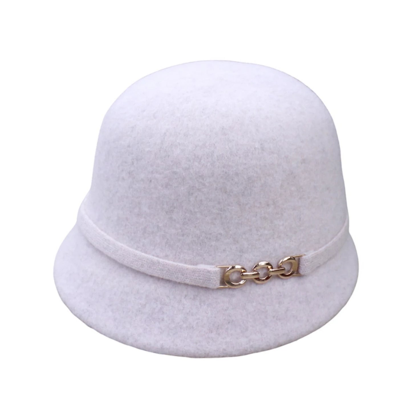 Fashion Hat | Gold Chain Buckle Detail – White