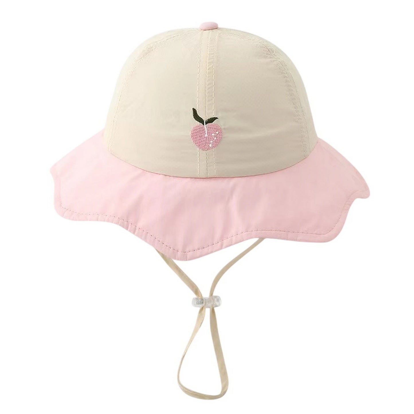 Patterned Bucket Hat | Kids Sun Flap Peach Embroidery – Cream & Pink