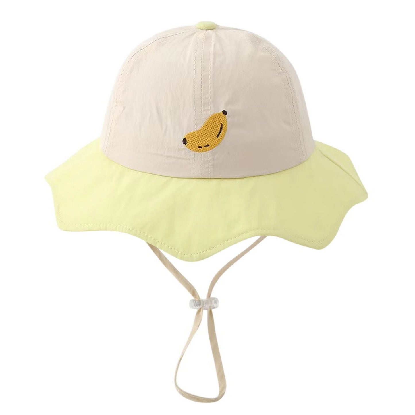 Patterned Bucket Hat | Kids Sun Flap Banana Embroidery – Cream & Yellow