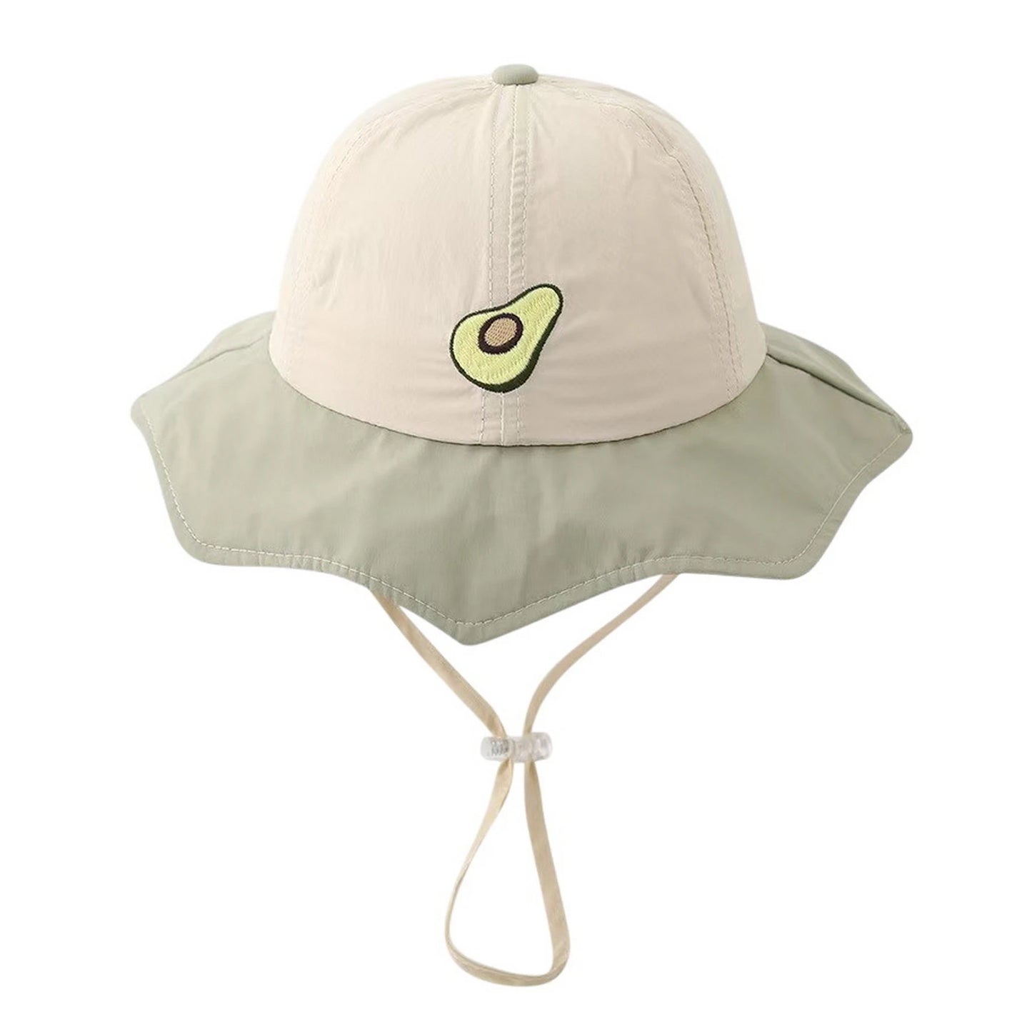 Patterned Bucket Hat | Kids Sun Flap Avocado Embroidery – Cream & Green