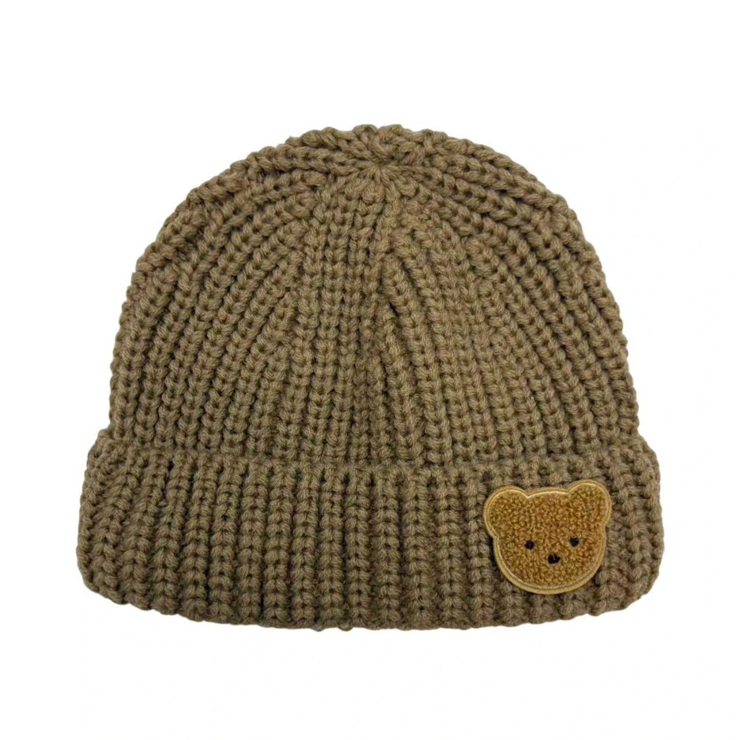 Ski Hat | Kids Bear Patch Ribbed Knit Design – Brown
