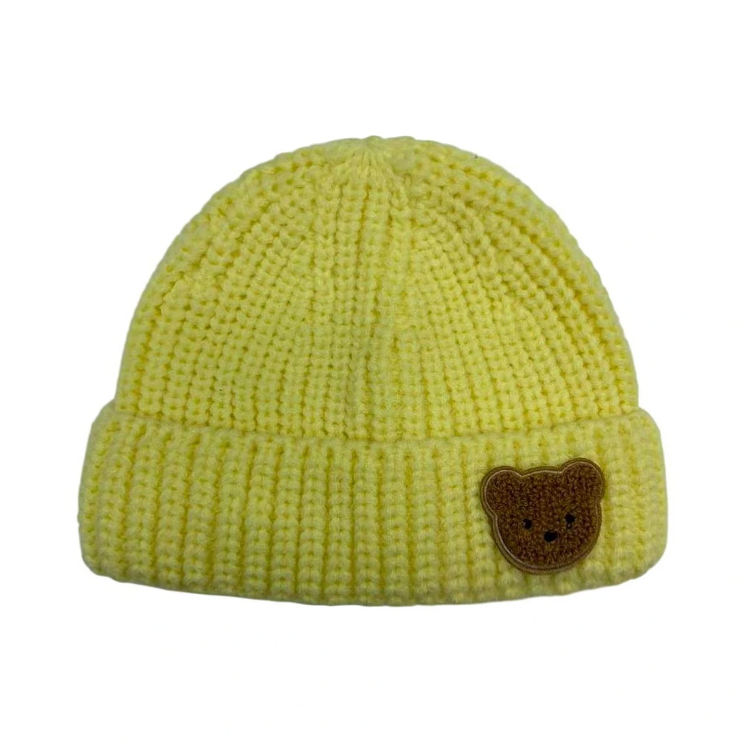 Ski Hat | Kids Bear Patch Ribbed Knit Design – Yellow
