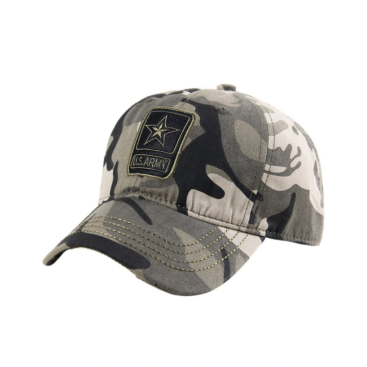 Camo Baseball Cap | U.S. Army Star Patch with Gold Stitching – Grey & Black