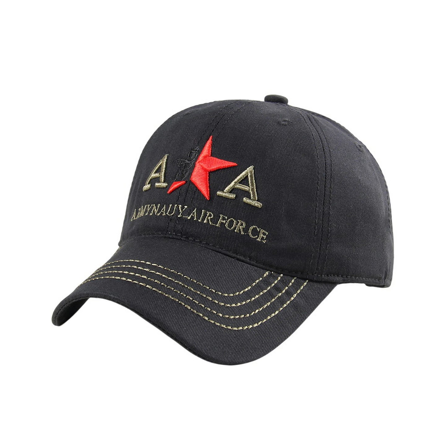 Camo Baseball Cap | AKA Red Star Patch with Gold Stitching – Black