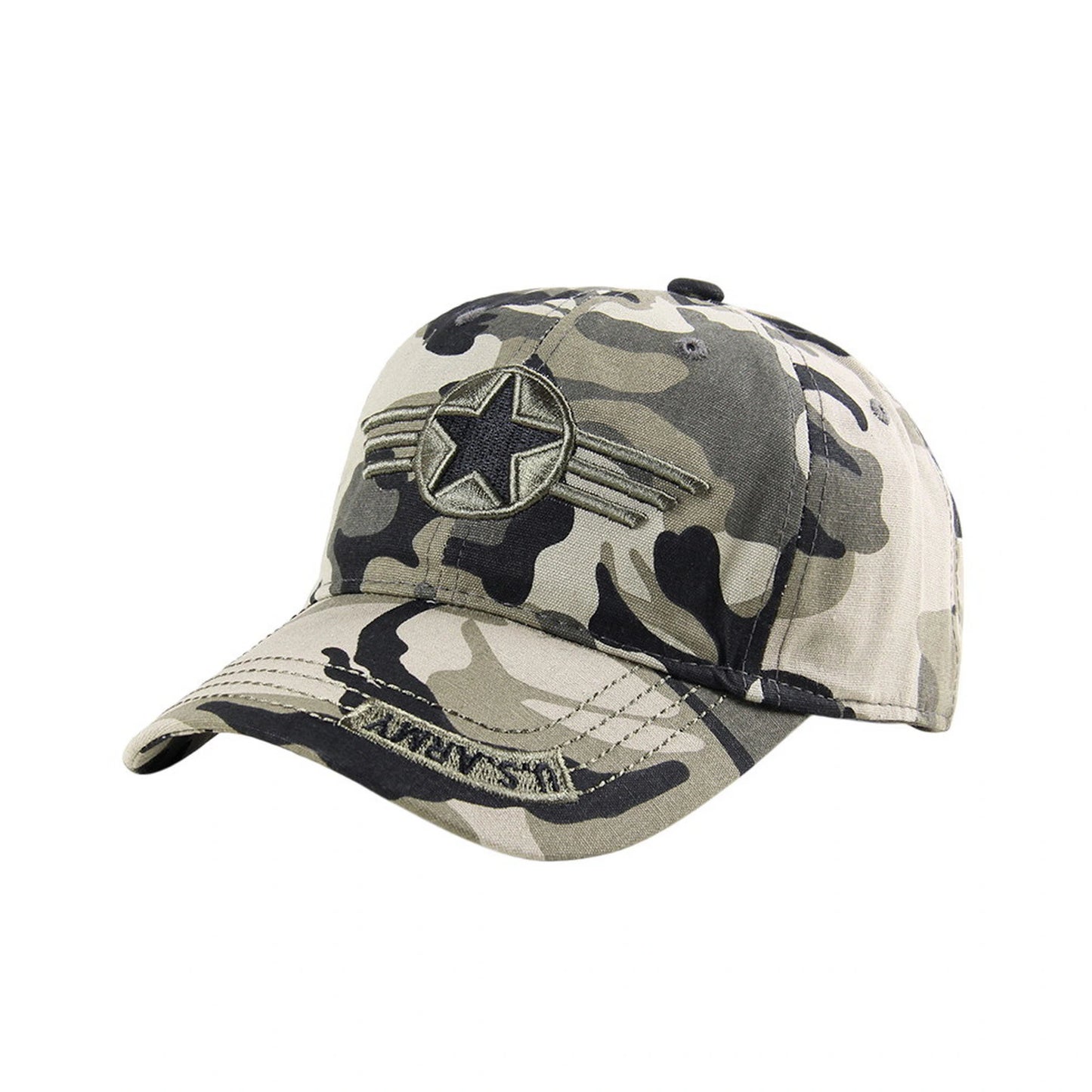 Camo Baseball Cap | U.S. Army Winged Star Patch – Grey & Black