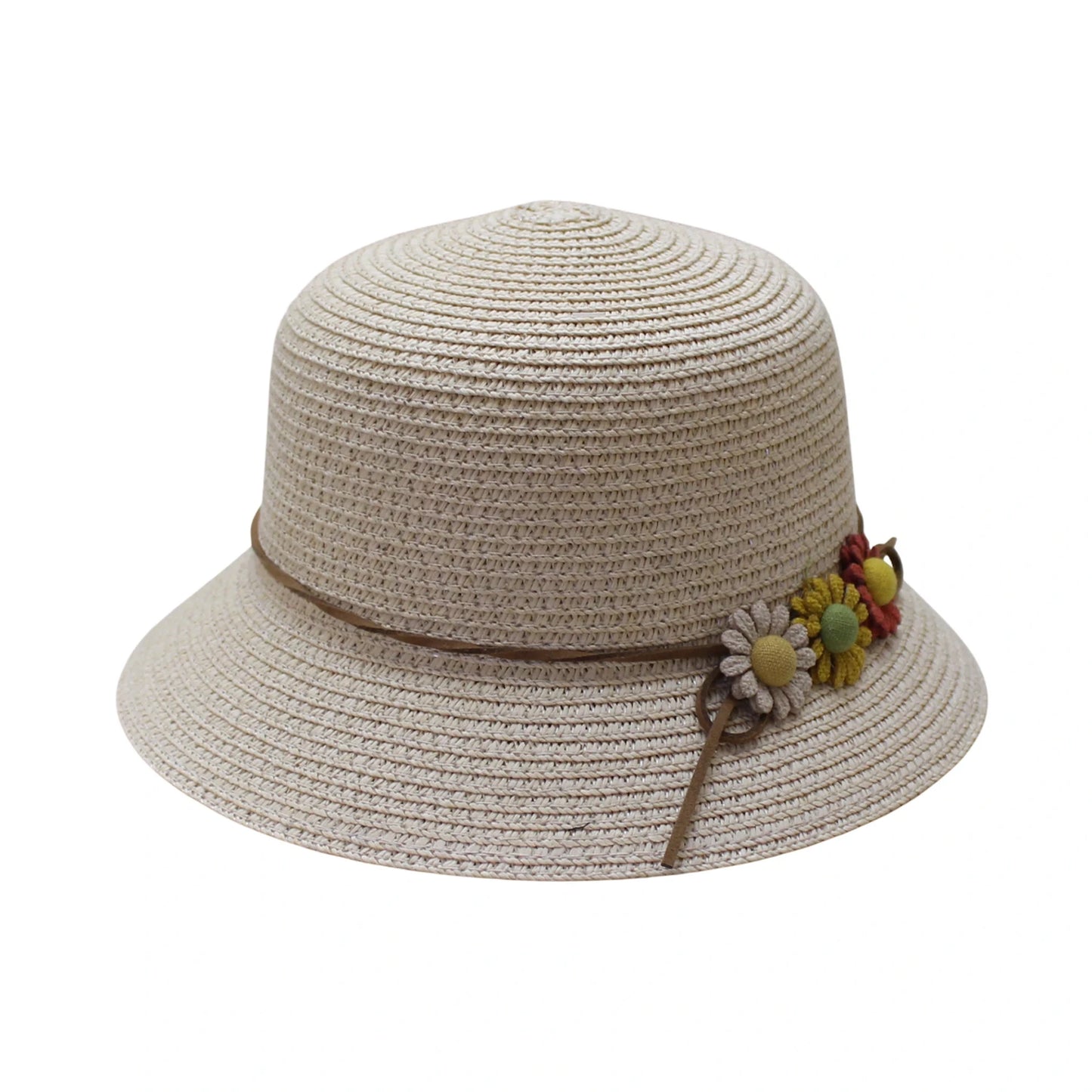 Short Brim Straw Hat | Kids Flower Cluster Detail – Cream