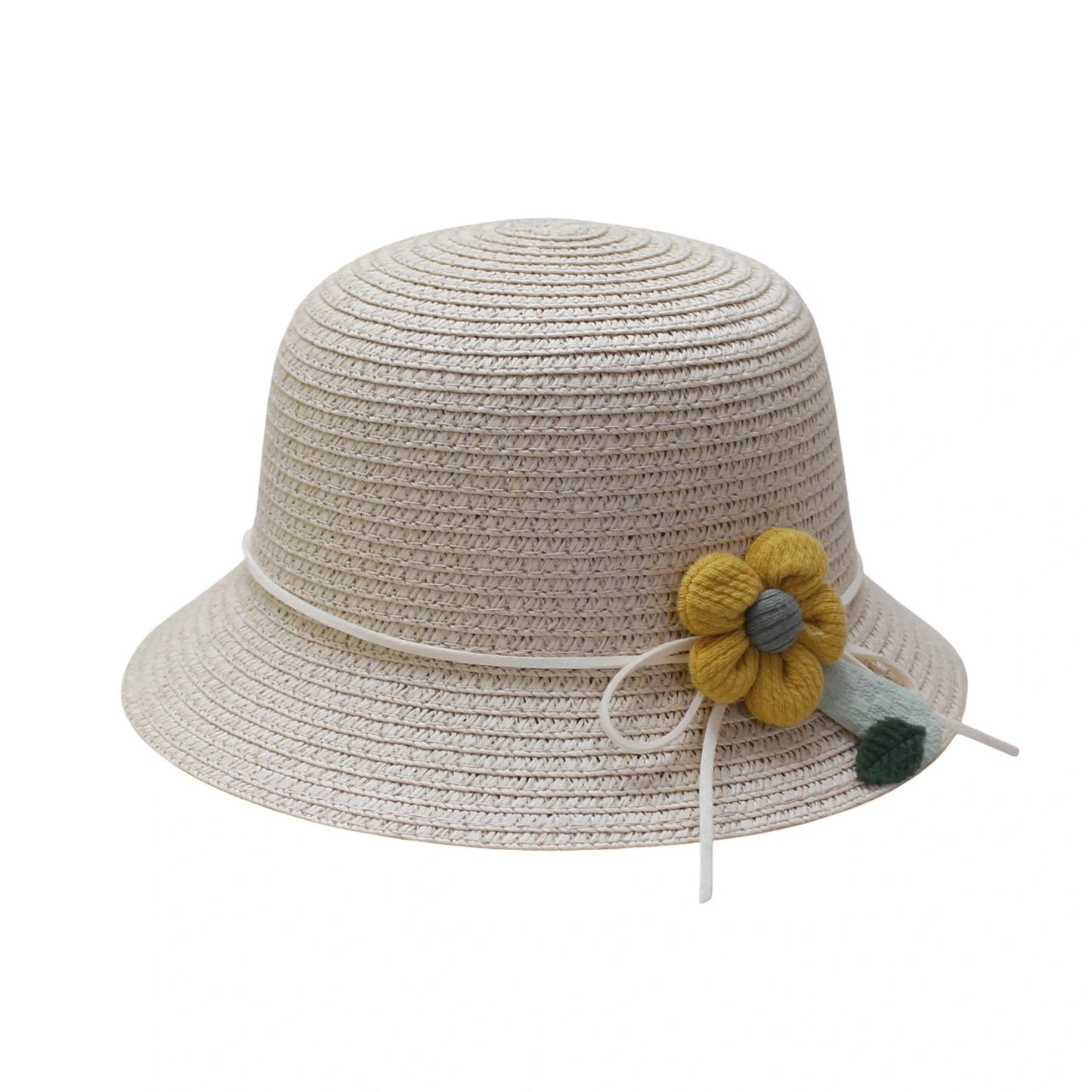 Short Brim Straw Hat | Kids Yellow Flower Accent – Cream