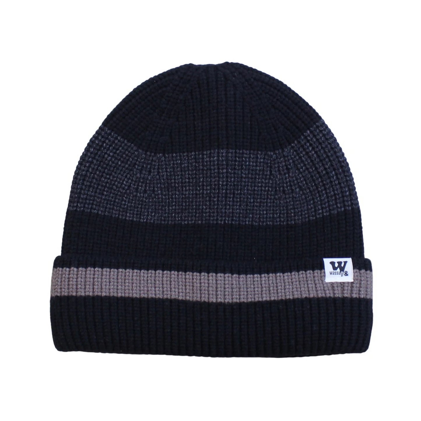 Ski Hat | Colour Block Ribbed Knit Stripe Detail – Black & Grey