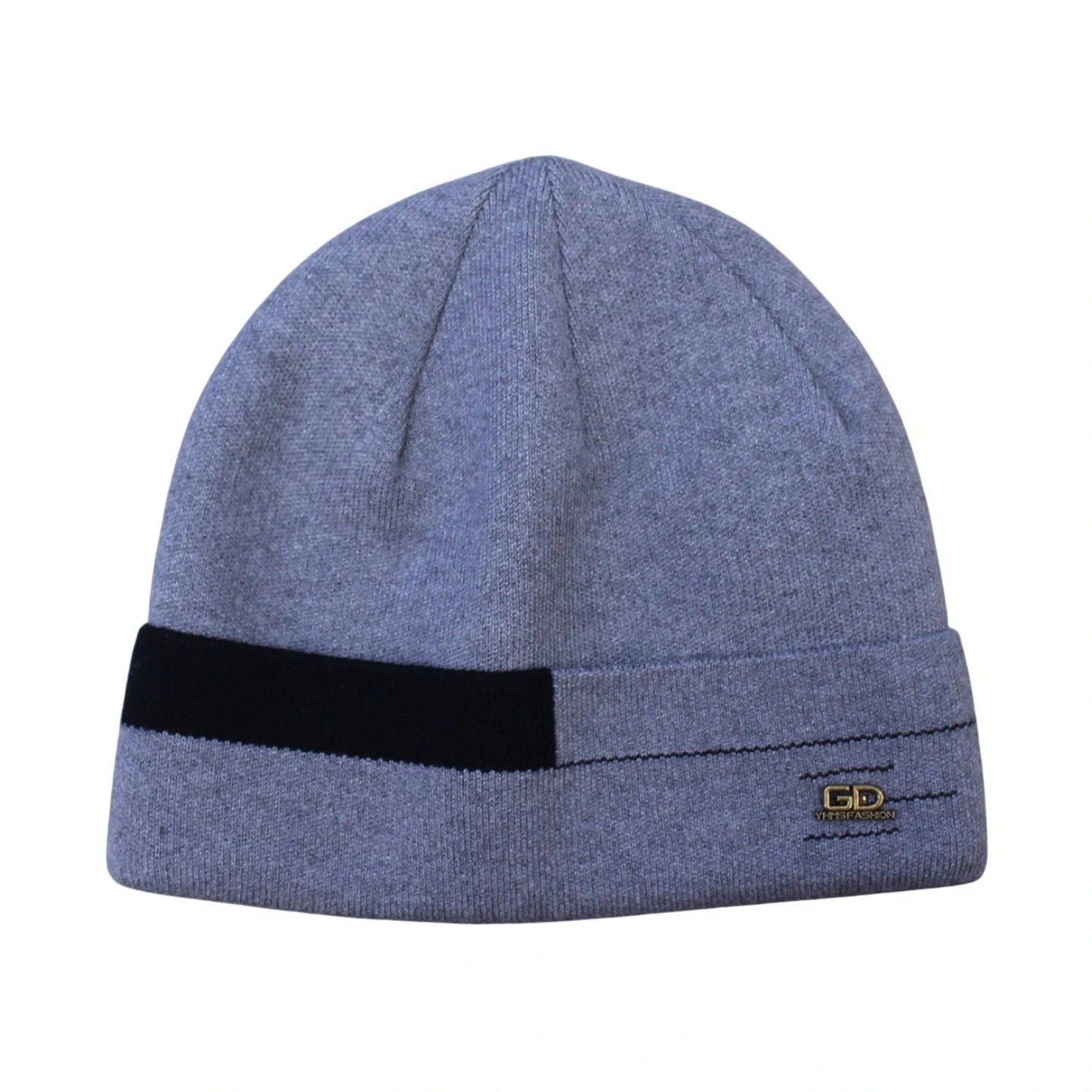 Ski Hat | Contrast Stripe Knit Cuffed Style – Grey & Black