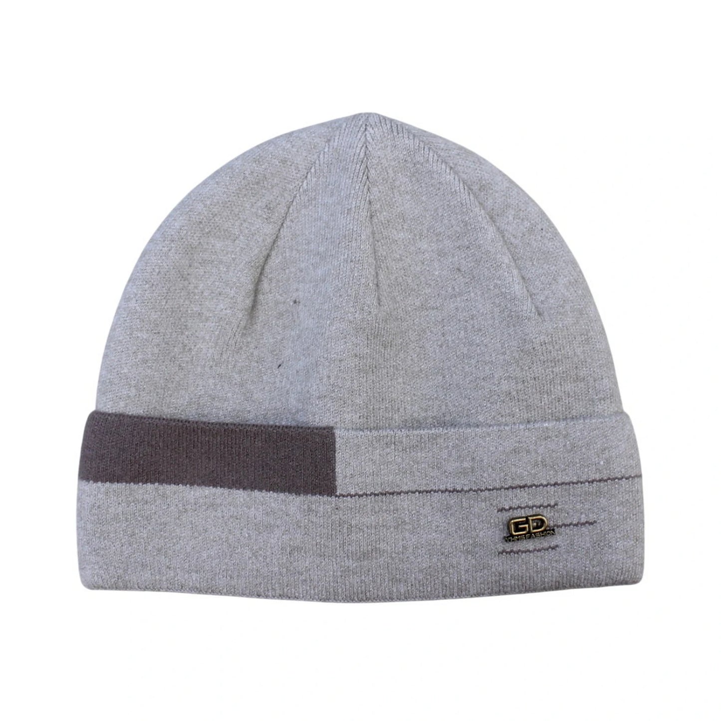 Ski Hat | Contrast Stripe Knit Cuffed Style – Beige & Brown