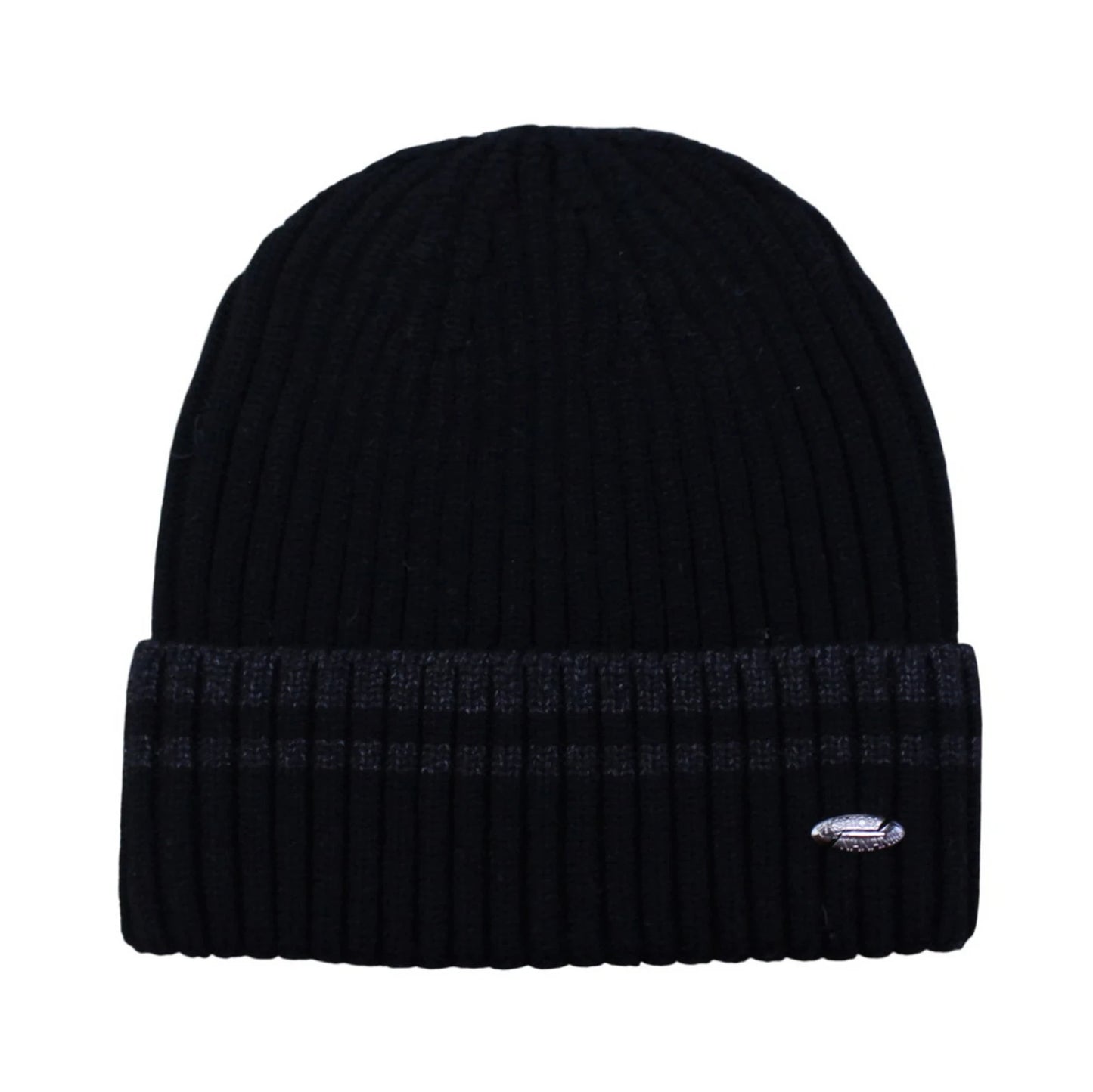 Ski Hat | Ribbed Knit Cuffed Style – Black & Dark Grey