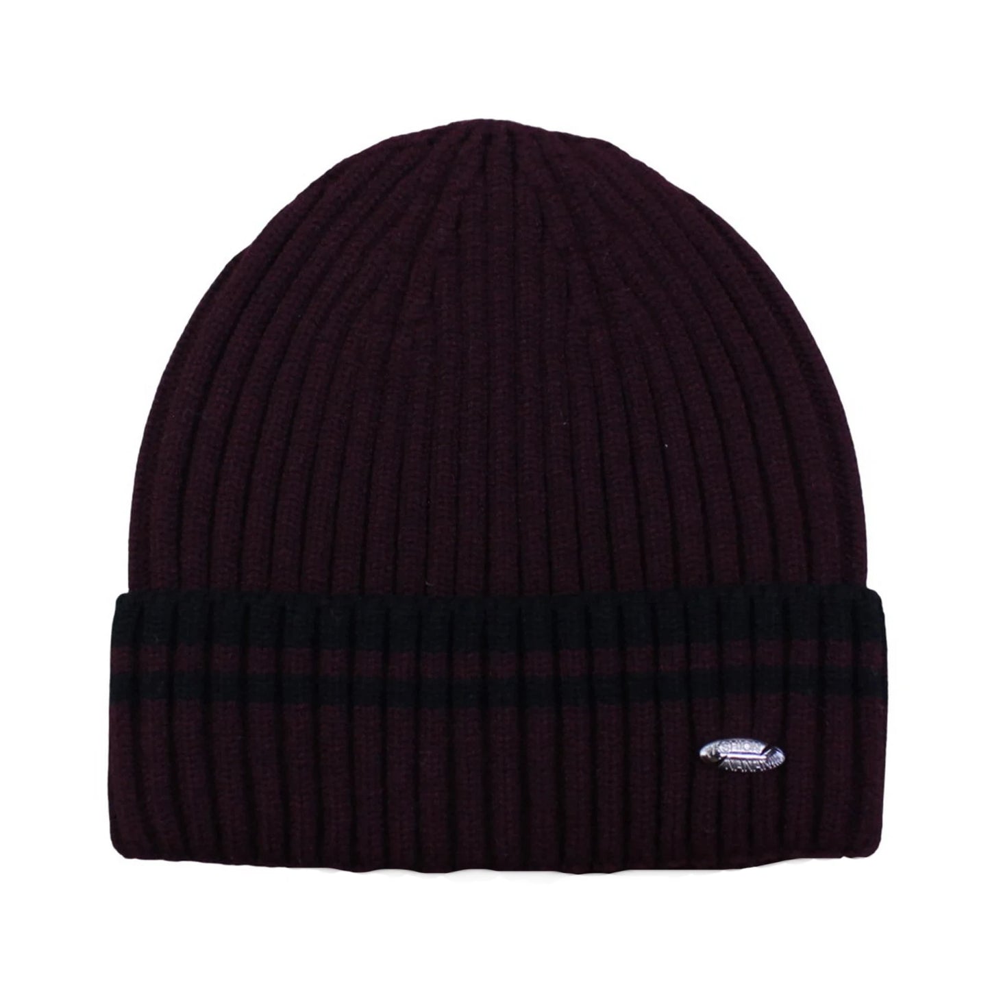 Ski Hat | Ribbed Knit Cuffed Style – Burgundy & Black