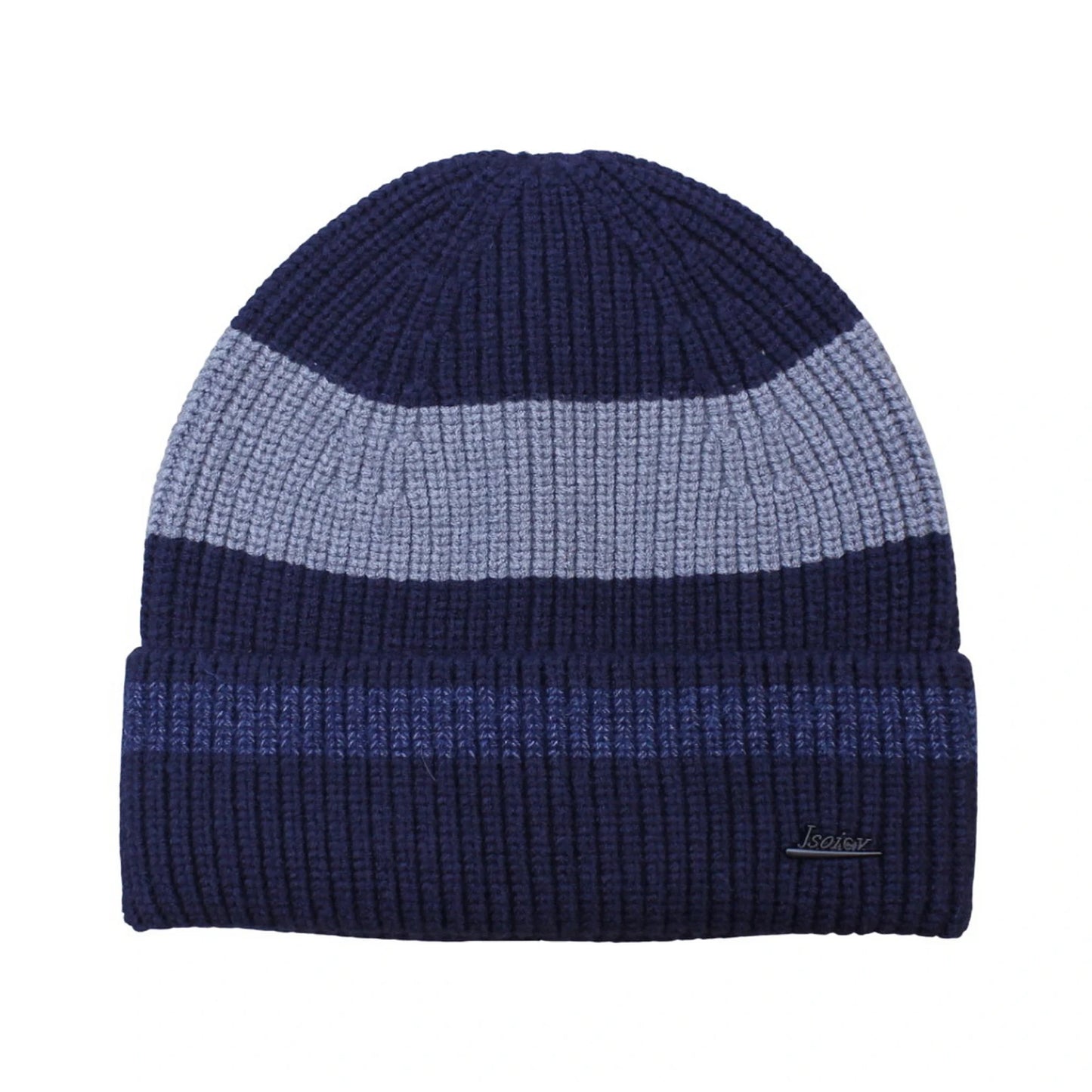 Ski Hat | Colour Block Ribbed Knit Cuffed Style – Navy & Grey