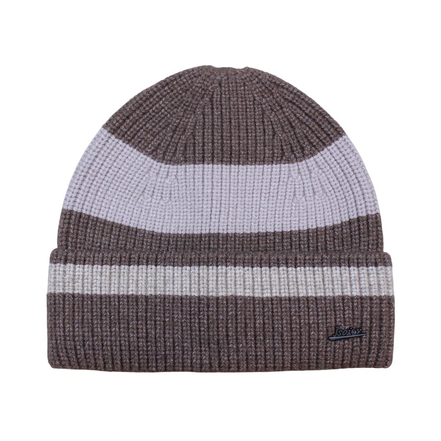 Ski Hat | Colour Block Ribbed Knit Cuffed Style – Brown & Khaki