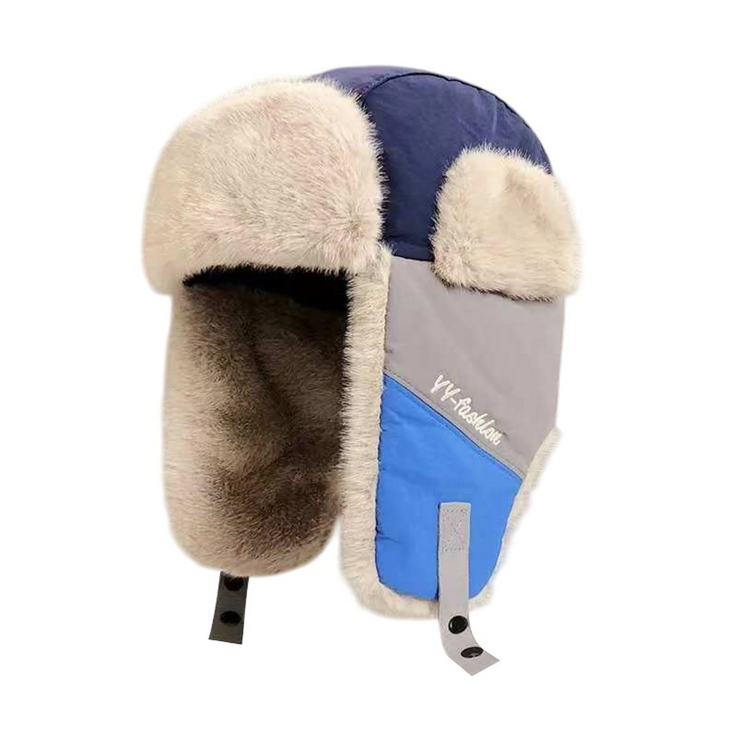 Trapper Hat | Colour Block Ear Flap Winter Design – Grey & Blue