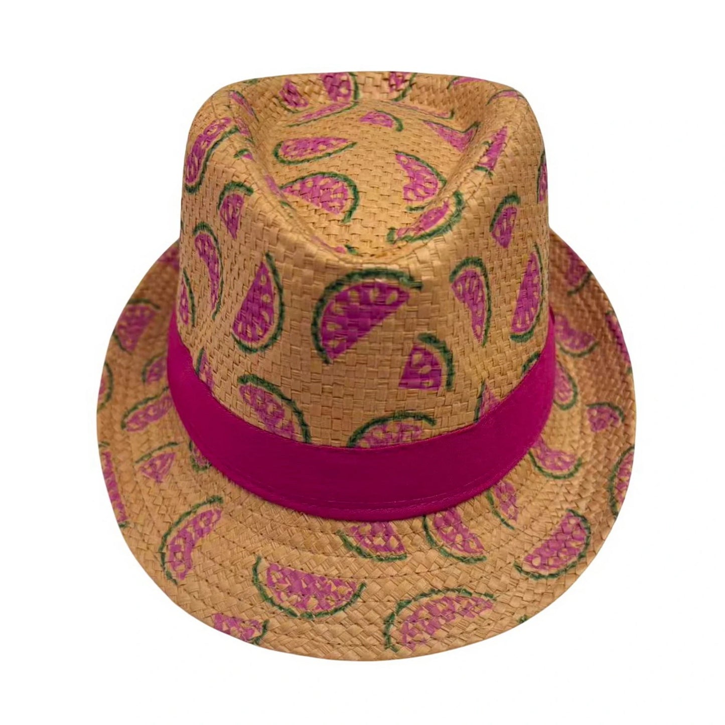 Straw Trilby Hat | Watermelon Print - Natural