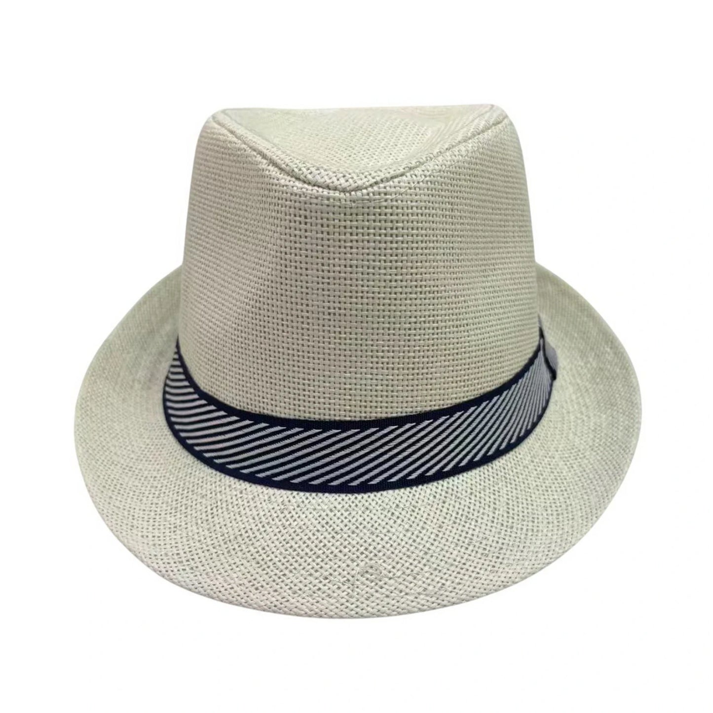 Straw Trilby Hat | Striped Band - Cream