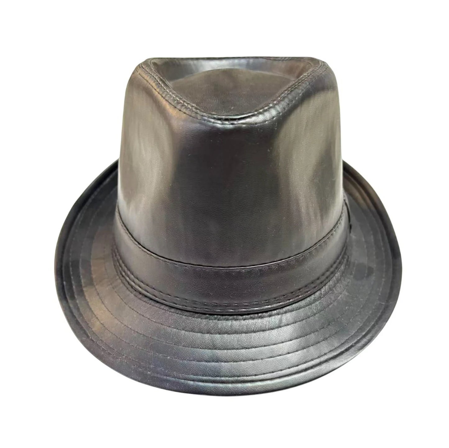 Trilby Hat | Matte Faux Leather with Band – Black