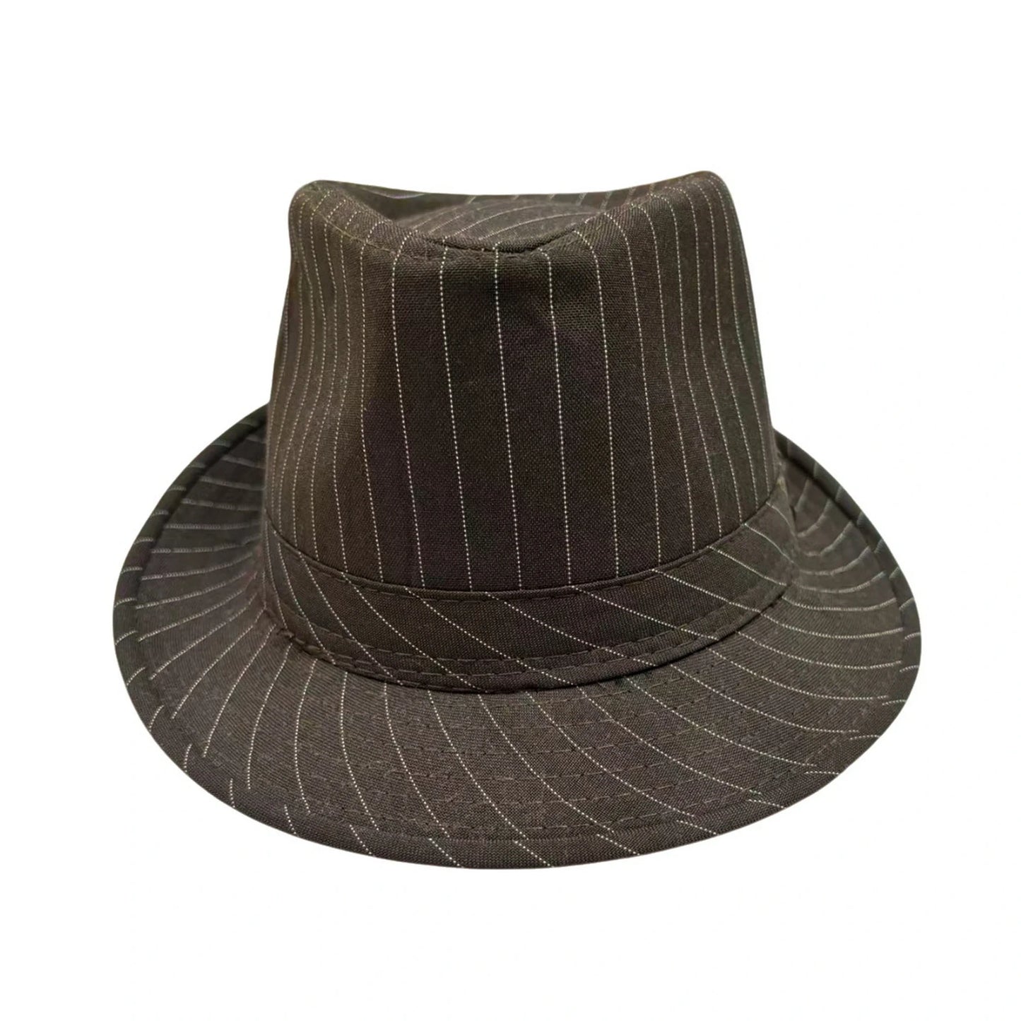 Trilby Hat | Pinstripe Pattern with Contrast Stitching – Brown