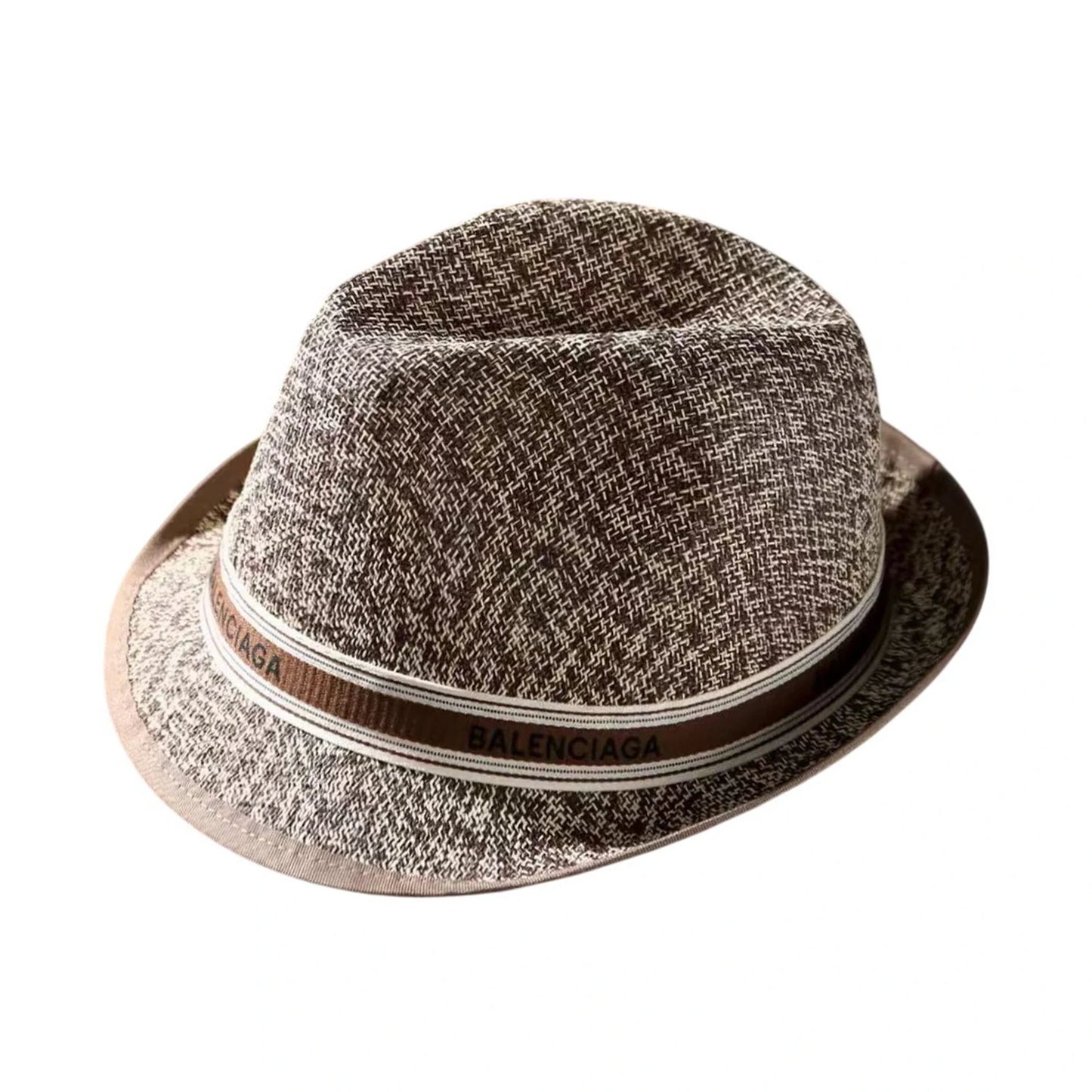 Straw Trilby Hat | Logo Ribbon Band - Brown