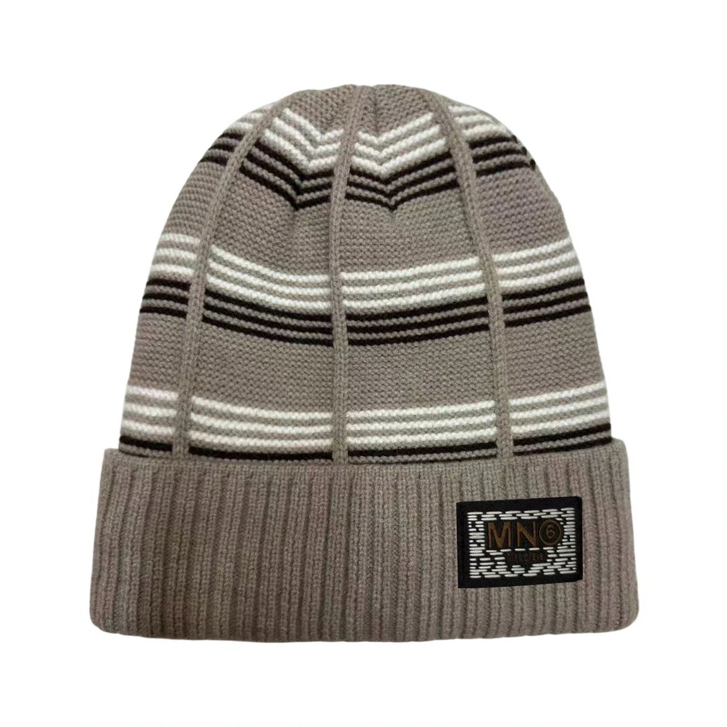 Ski Hat | Geometric Stripe Knit Cuffed Style – Khaki