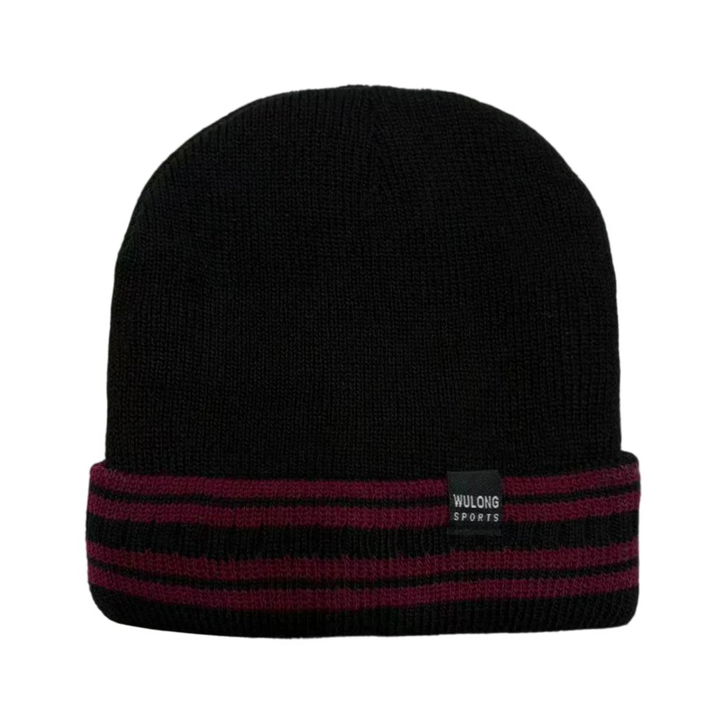 Ski Hat | Classic Stripe Knit Cuffed Style – Black & Burgundy