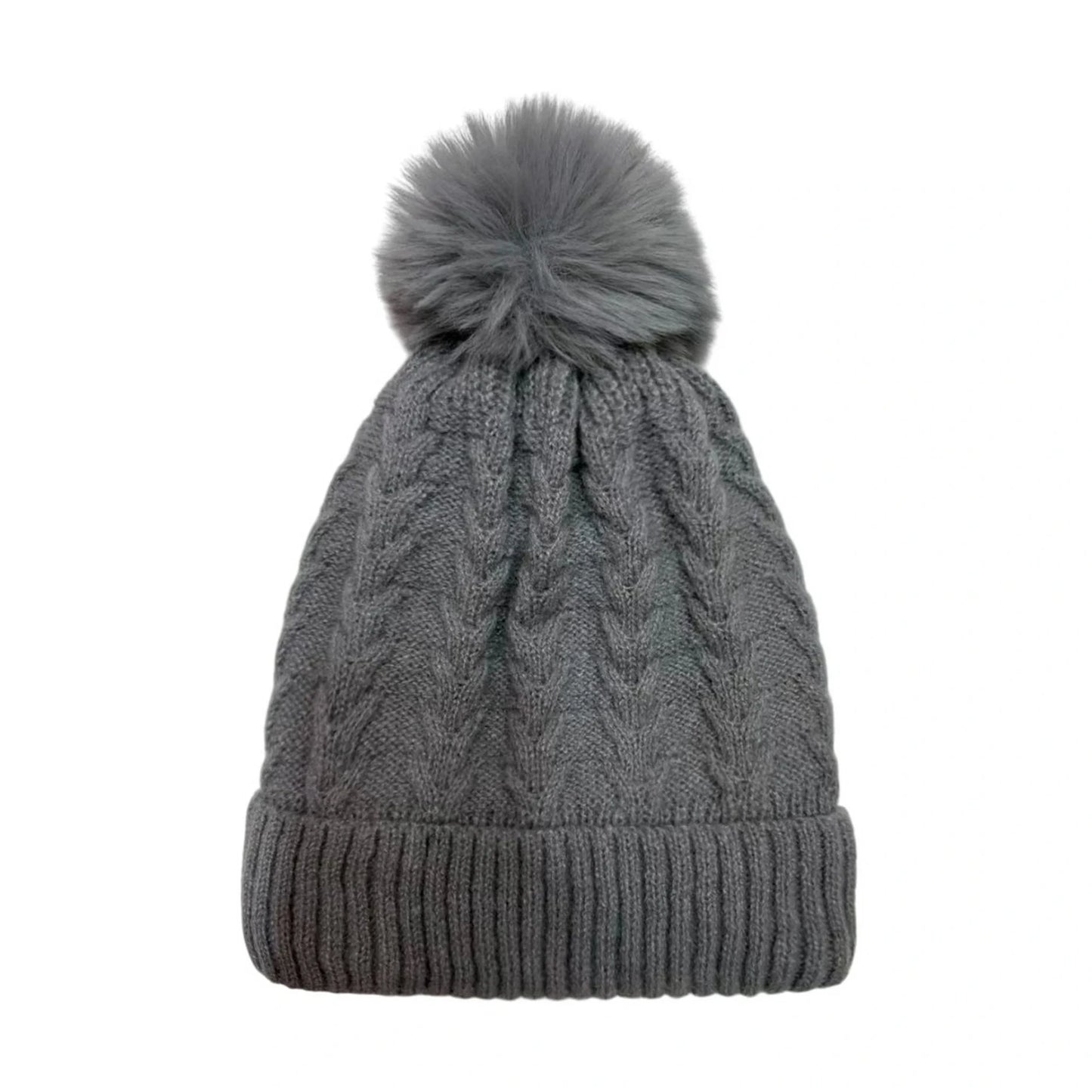 Fashion Bobble Hat | Classic Cable Knit Winter Design – Grey
