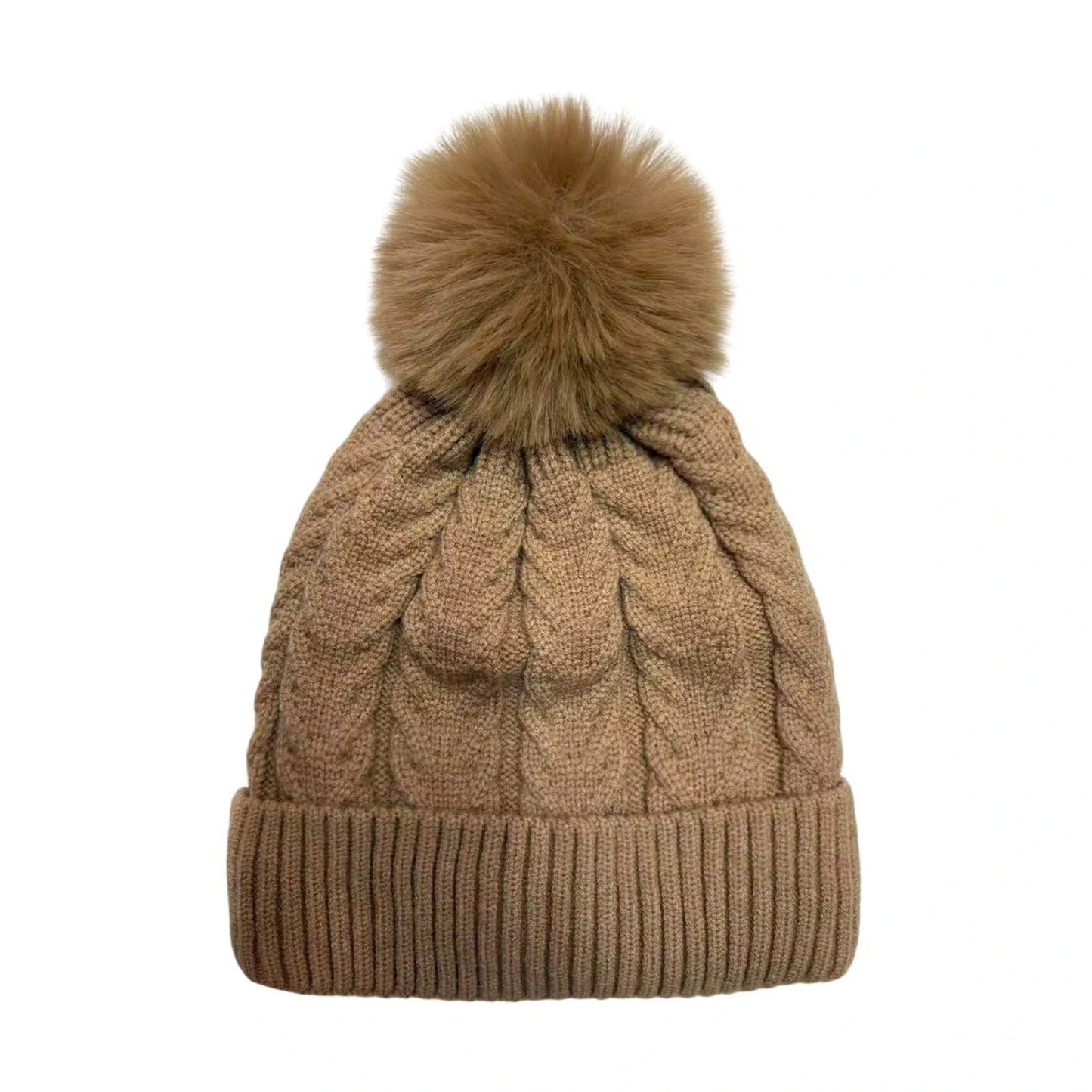 Fashion Bobble Hat | Chunky Knit Pom-Pom Design – Camel