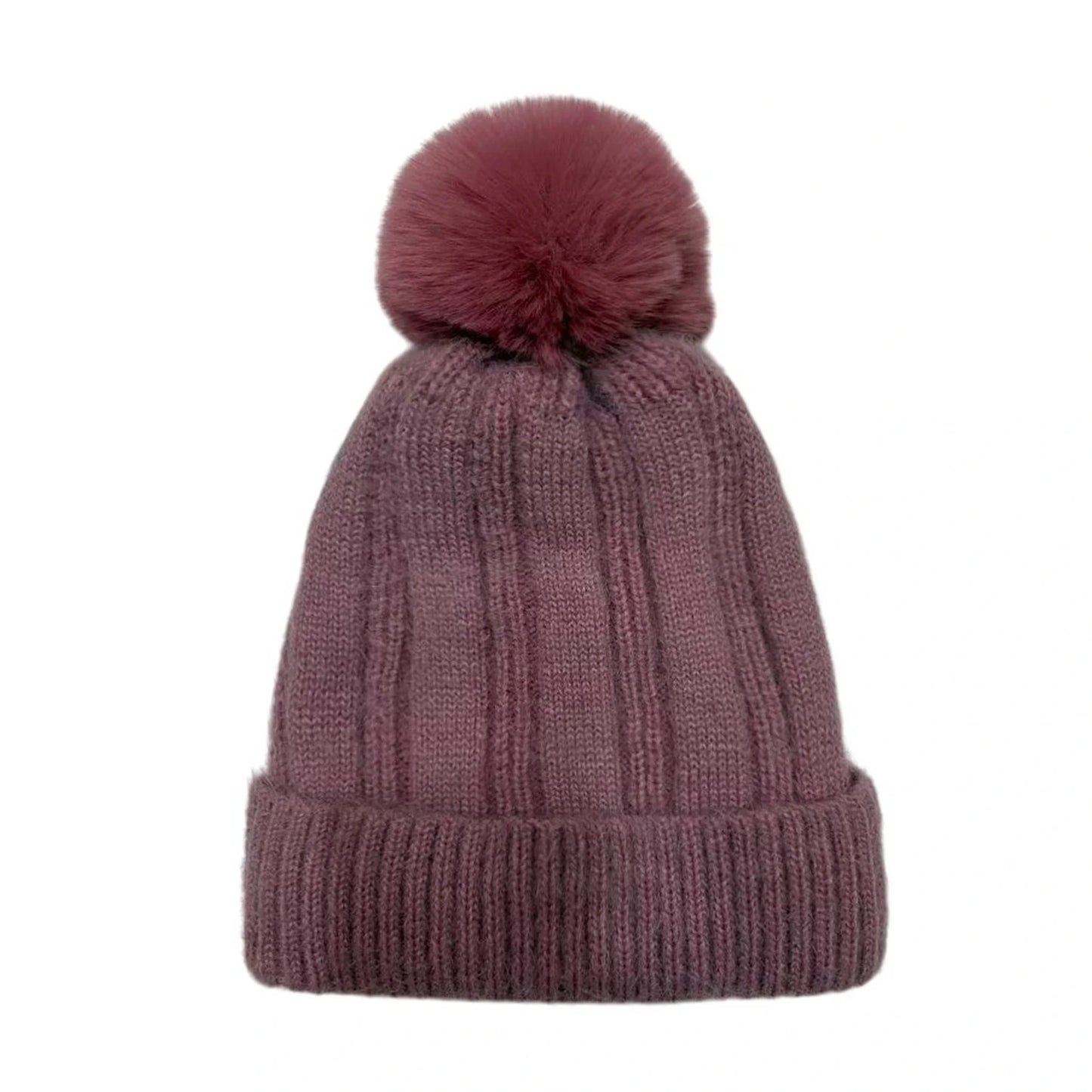 Fashion Bobble Hat | Ribbed Knit Pom-Pom Style – Mauve