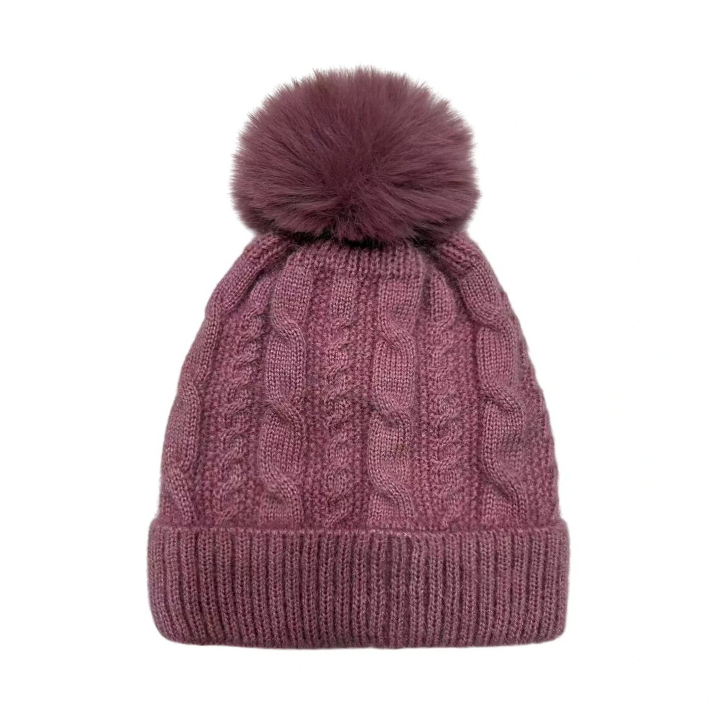 Fashion Bobble Hat | Cable Knit Pom-Pom Design – Dusty Rose