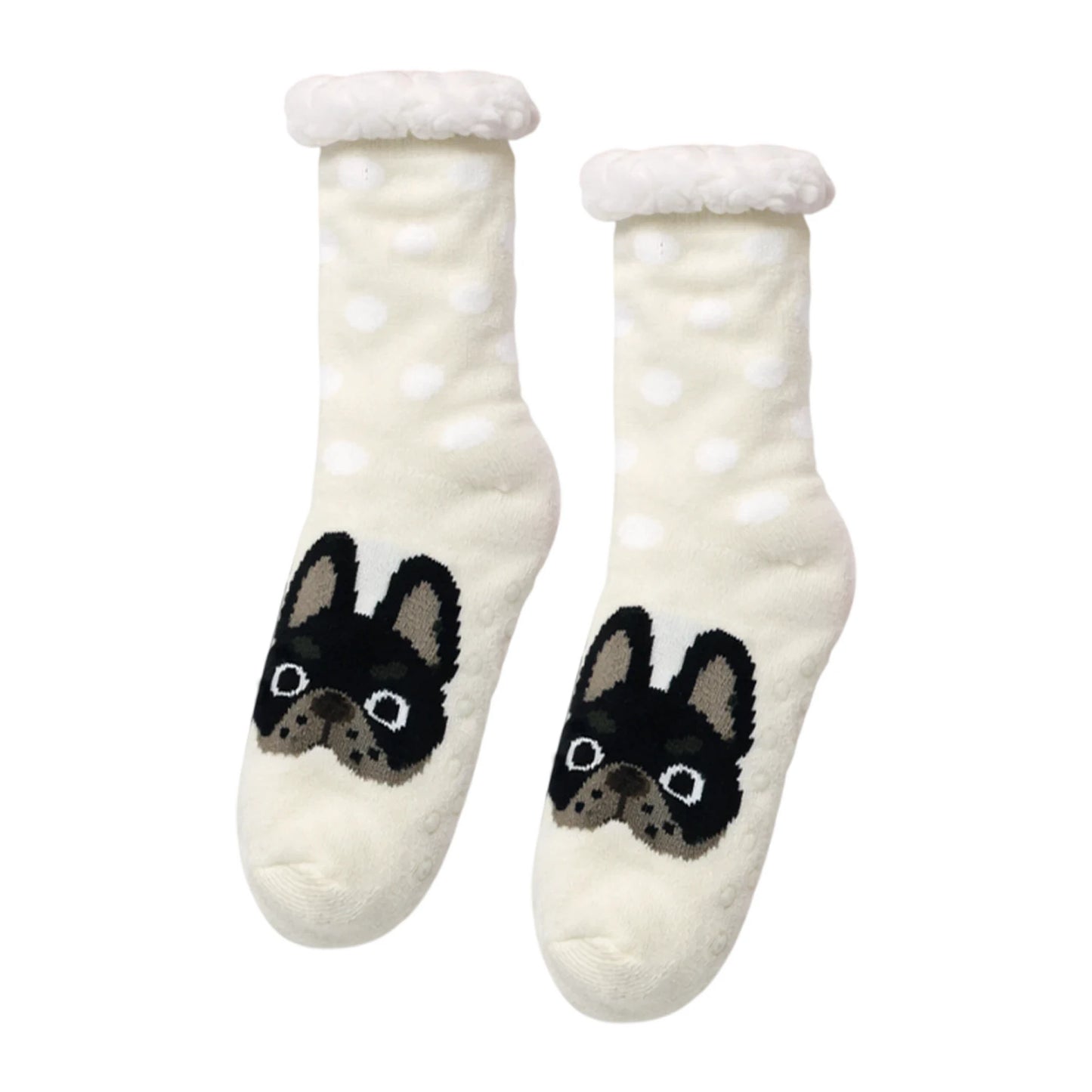Slipper Socks | Sherpa Lined French Bulldog Design – Cream