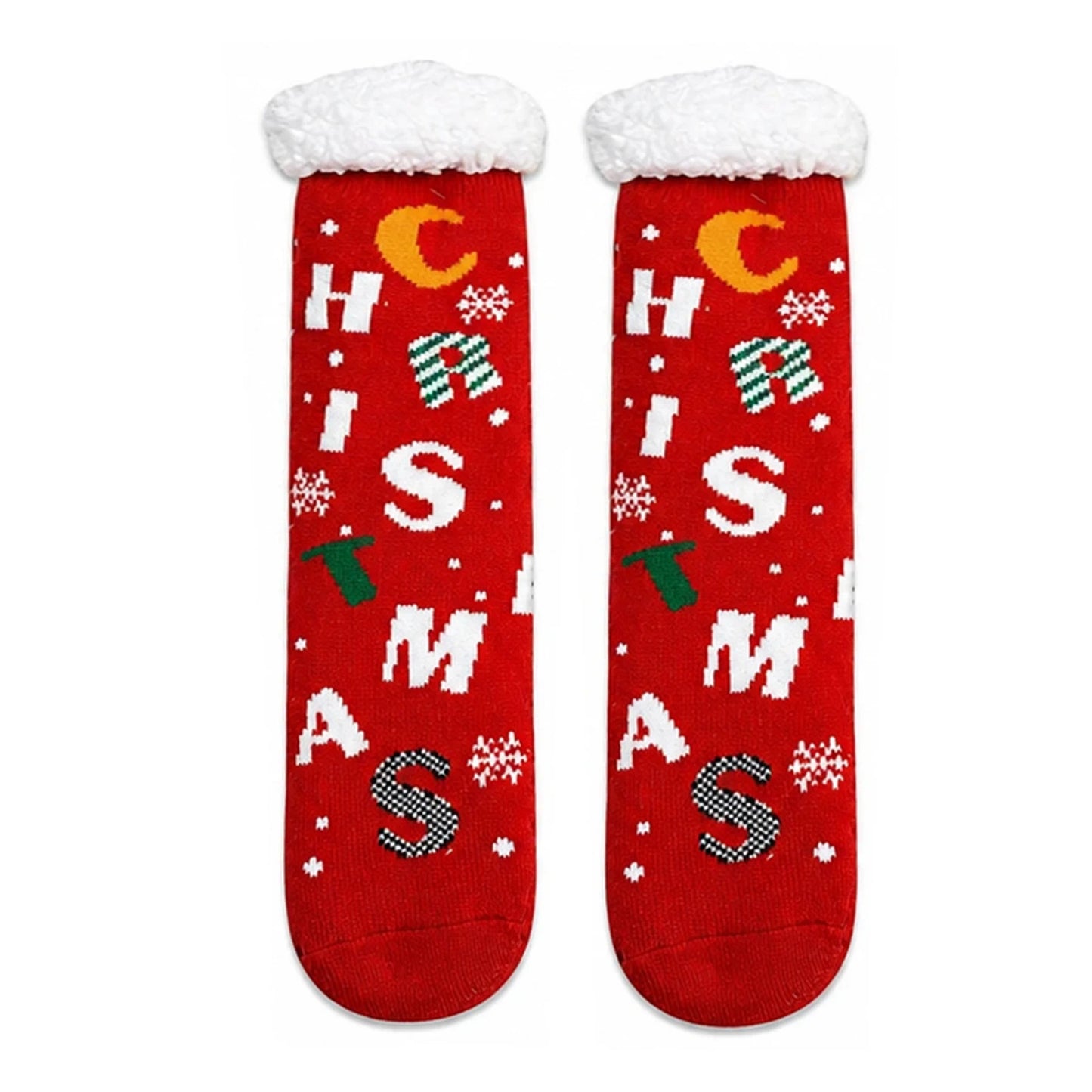 Slipper Socks | Christmas Letter Print – Red