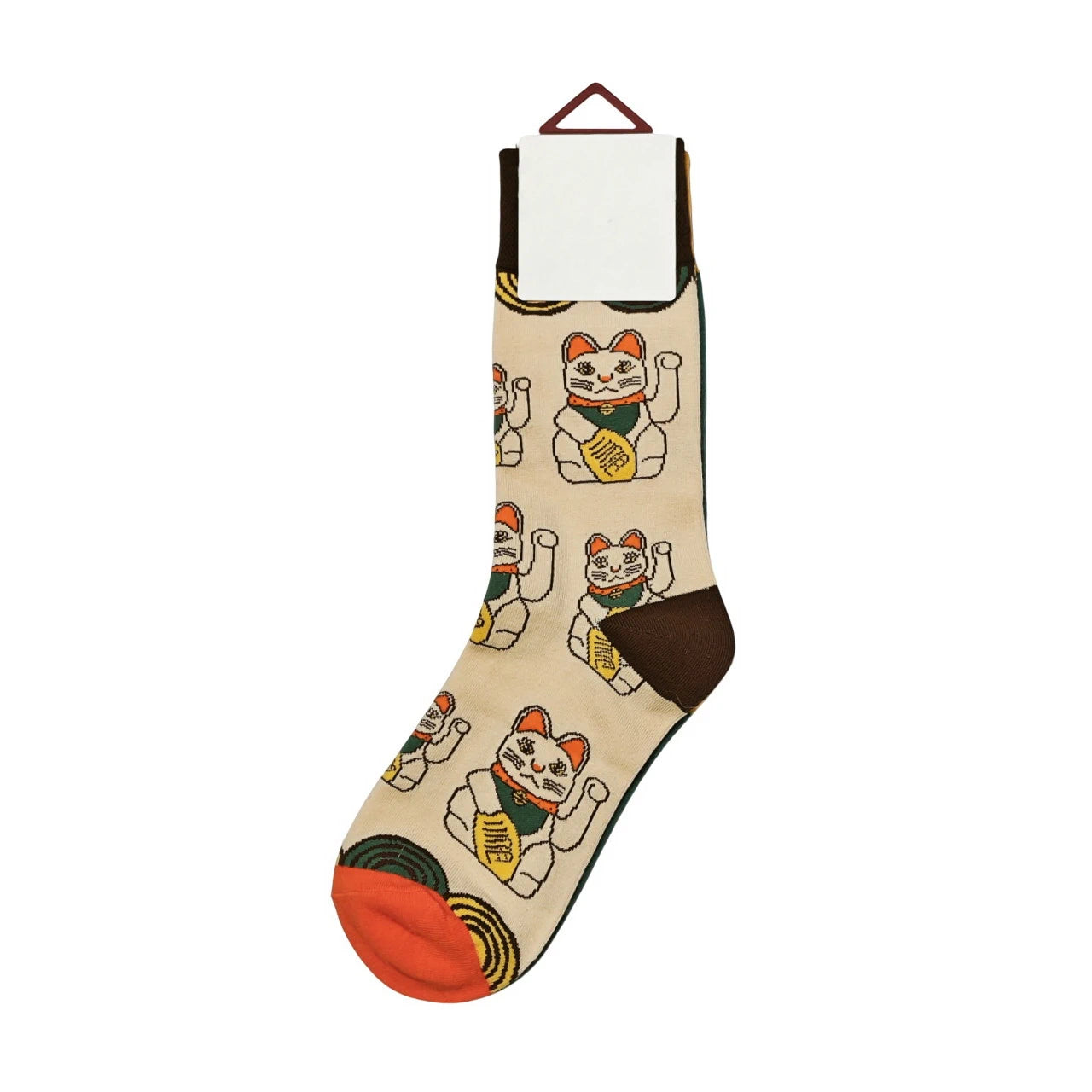 Ladies Socks | Lucky Cat Pattern - Beige