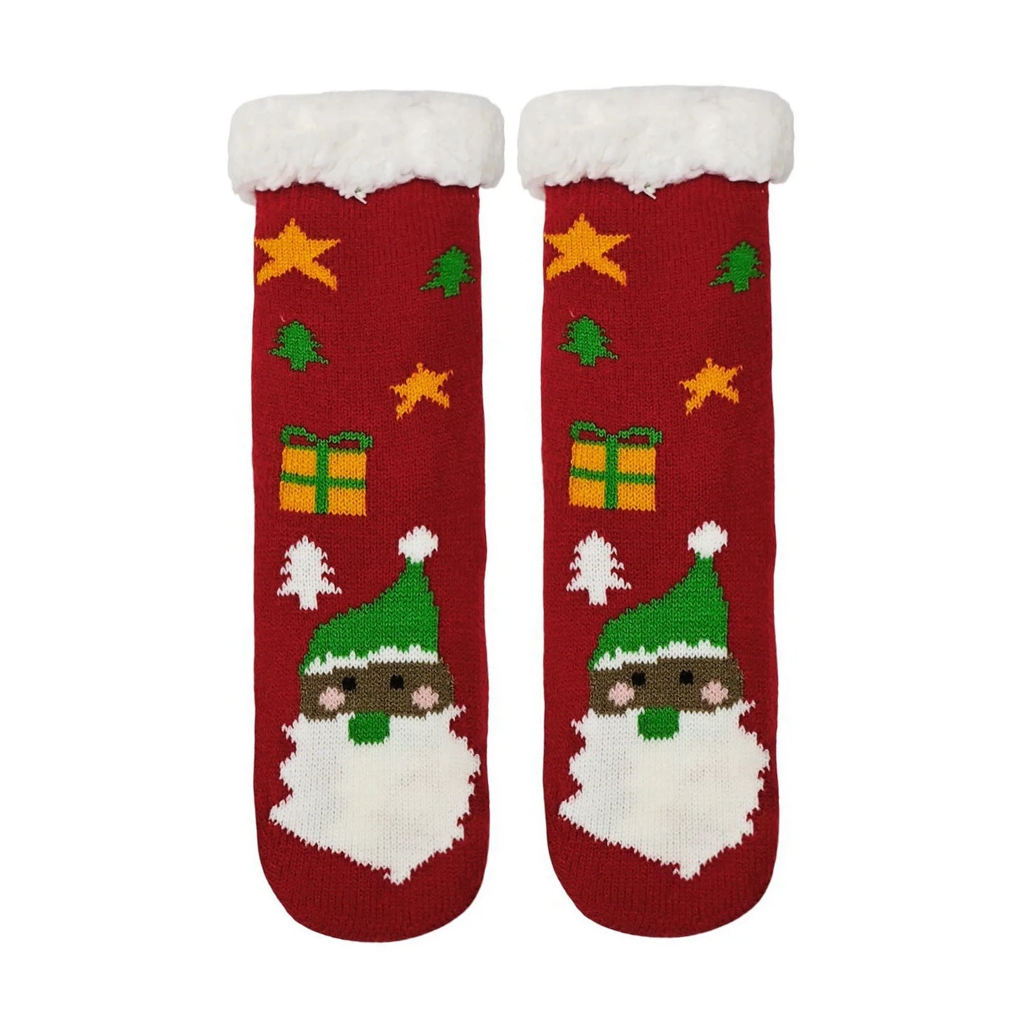 Slipper Socks | Santa Face with Festive Icons for Kids – Red
