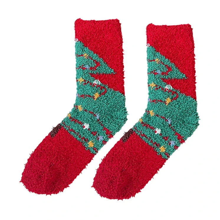 Christmas Socks | Christmas Tree Fluffy – Red & Green