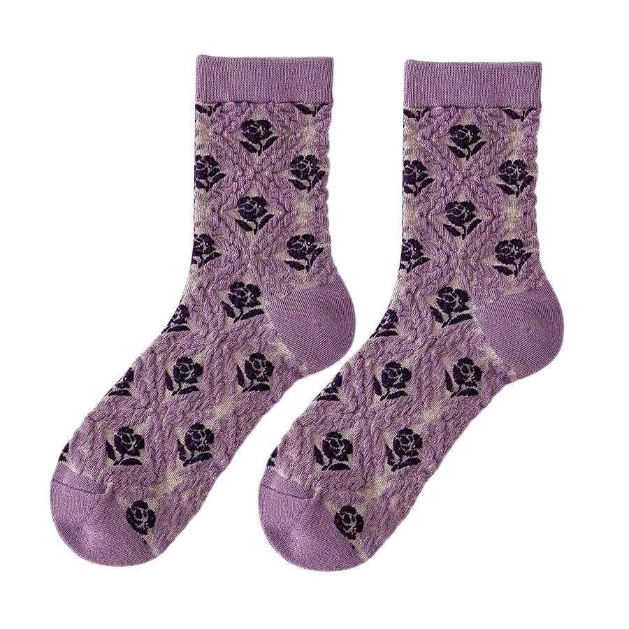 Ladies Socks | Rose Floral Texture Pattern - Purple