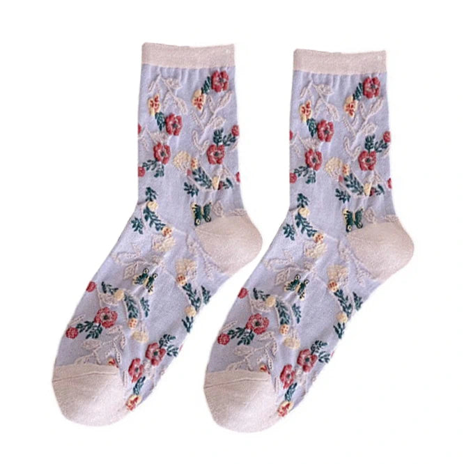 Ladies Socks | 3D Raised Floral Pattern with Textured Detail – Lilac