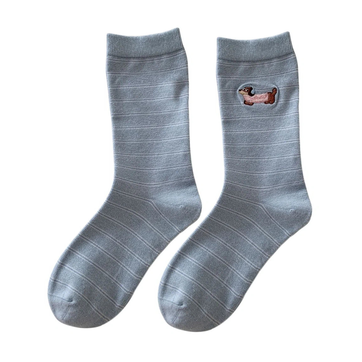 Unisex Socks | Striped Dachshund Embroidery – Blue