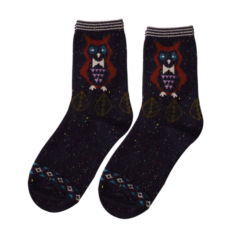 Ladies Socks | Owl Pattern Crew Socks – Navy