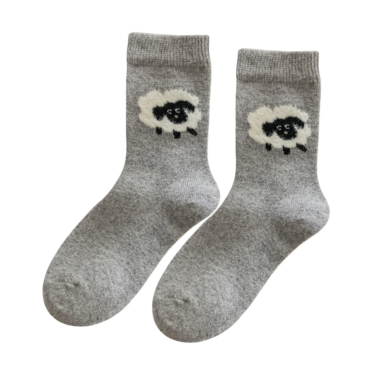 Ladies Socks | Fluffy Sheep Motif – Light Grey