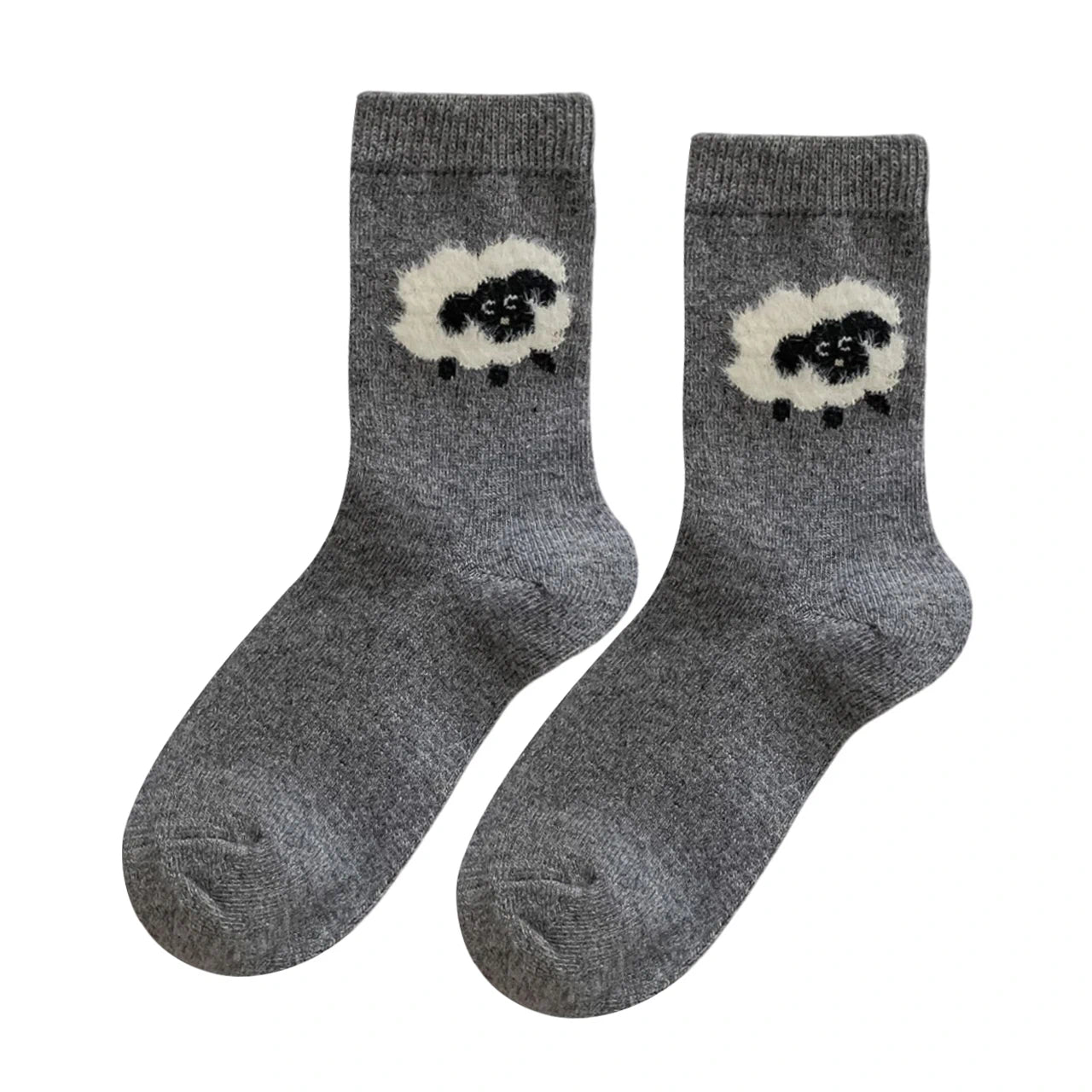 Ladies Socks | Fluffy Sheep Motif – Dark Grey