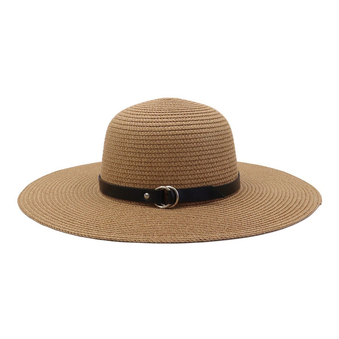 Wide Brim Straw Hat | Leather Band with Metal Ring Detail – Natural