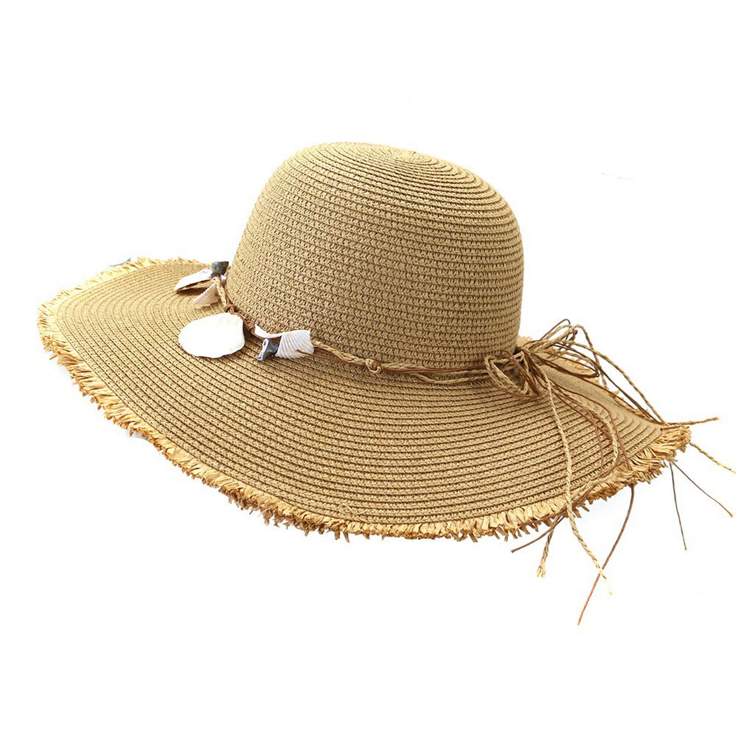 Wide Brim Straw Hat | Shell Trim Band – Natural
